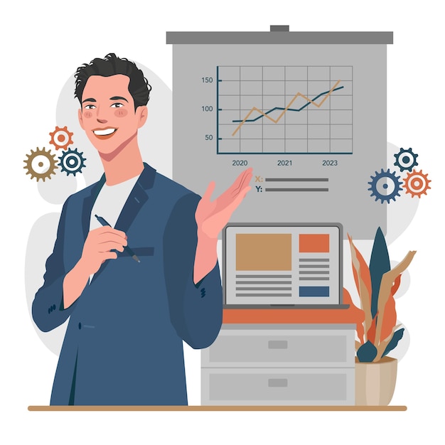 Premium Vector | Businessman presenting charts illustration