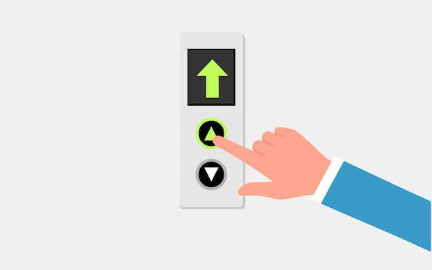 Businessman presses the lift button flat vector illustration