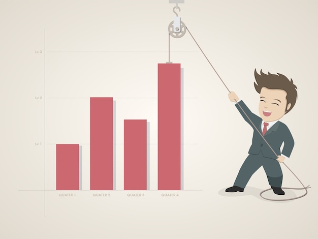 Vector businessman pulling graph