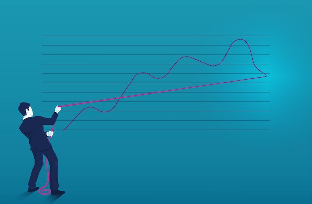 Vector businessman pulling lower chart rope