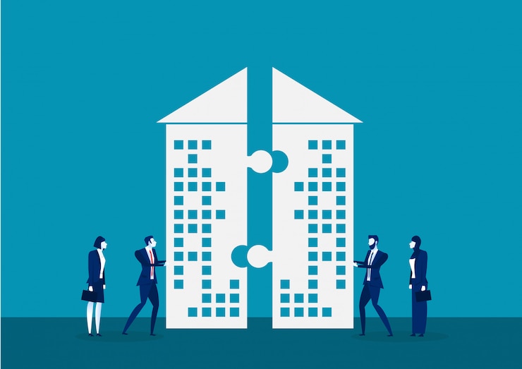 Vector businessman push company for invest together concept illustrator