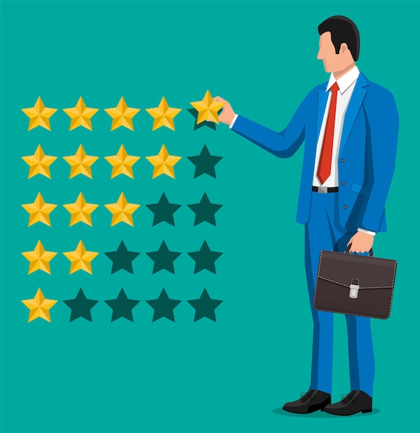 Businessman puts rating reviews five stars