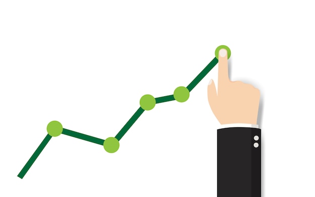 Businessman raises hand financial chart