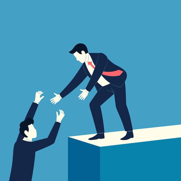 Businessman reaching his hand to help another man from problem vector illustration