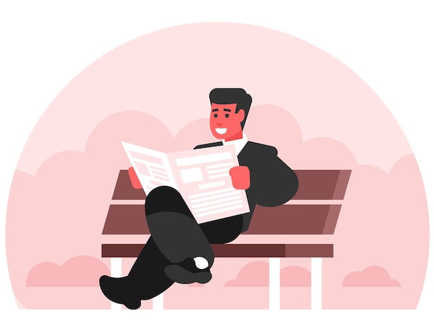 Businessman read newspaper in park male person relax Man sit with newspaper Vector graphics