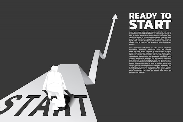 成長するグラフの開始行から実行する準備ができている実業家。