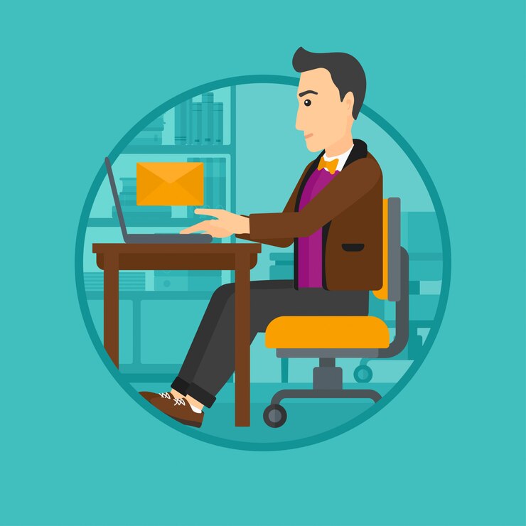 Vector businessman receiving or sending email.
