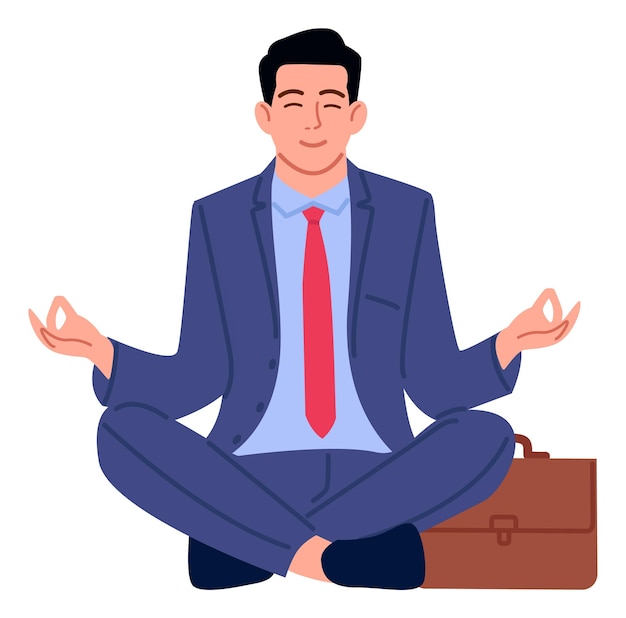 Businessman relaxing Calm man sitting in lotus pose