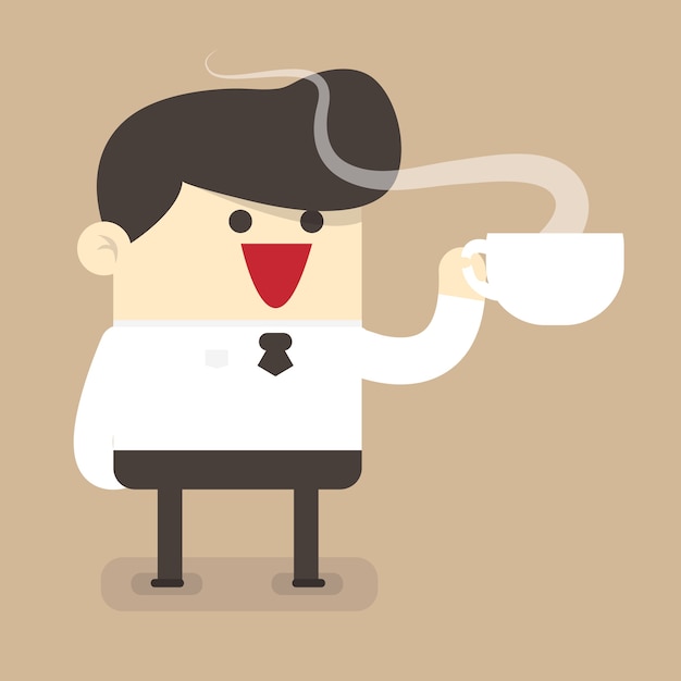 Vector businessman relaxing with coffee cup