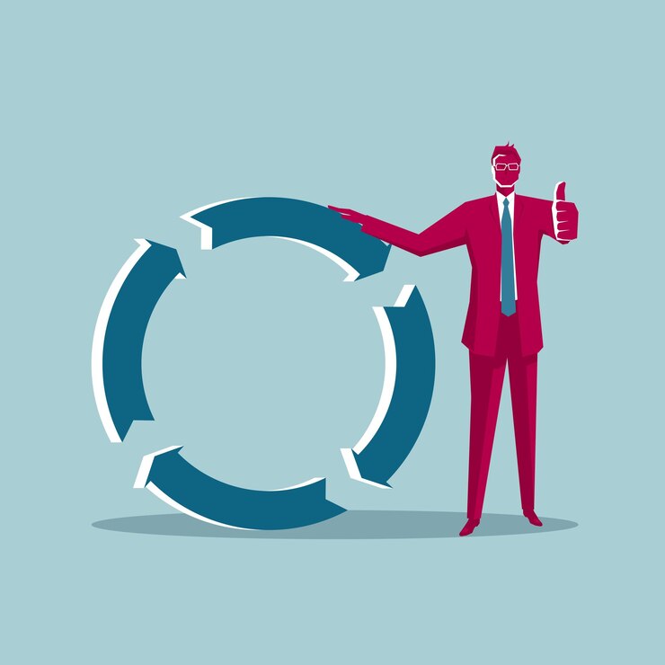 वेक्टर businessman relies on the arrow symbol. isolated on blue background.