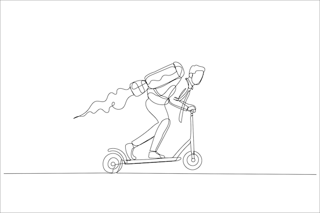 Businessman riding scooter with jet engine Concept of business speed