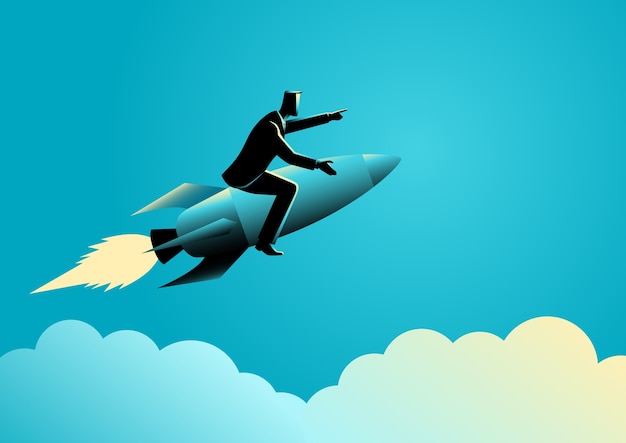 Vector businessman on a rocket