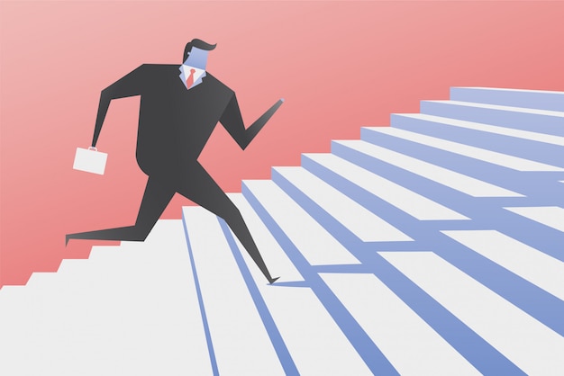 Vector businessman run up the stairs.