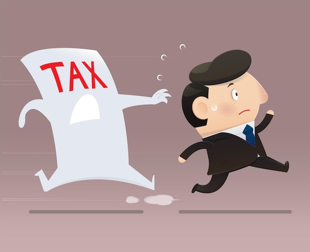 Businessman running away from tax. cartoon man avoid from tax