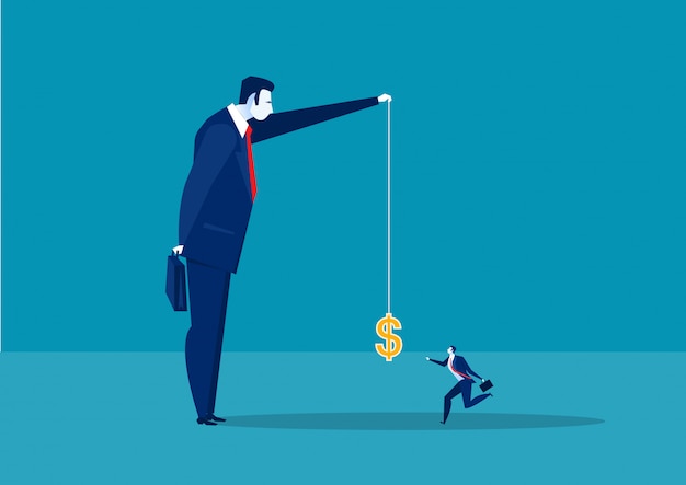 Businessman running catch a dollar placed on a hook ,active income concept illustration.