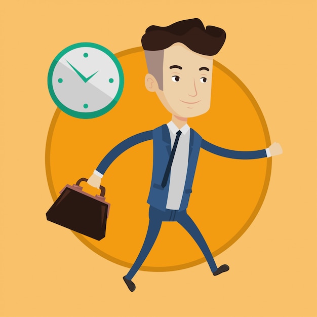 Vector businessman running on clock.