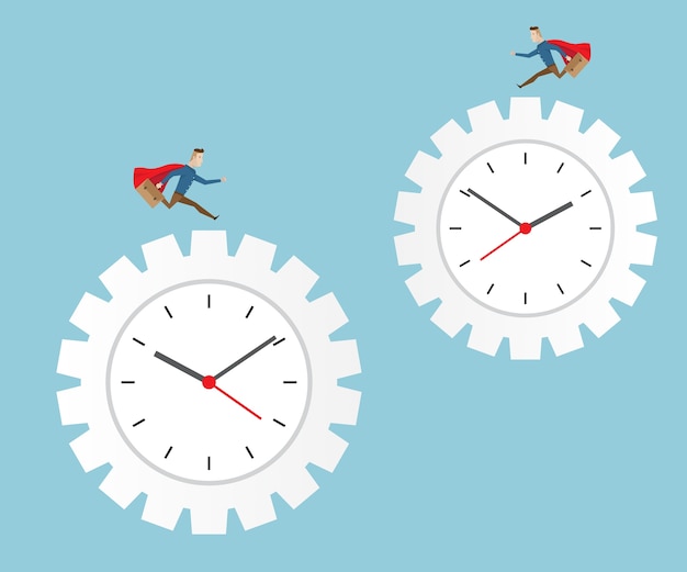 Businessman running on cog gear wheel clock