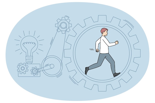 Businessman running in cogwheel