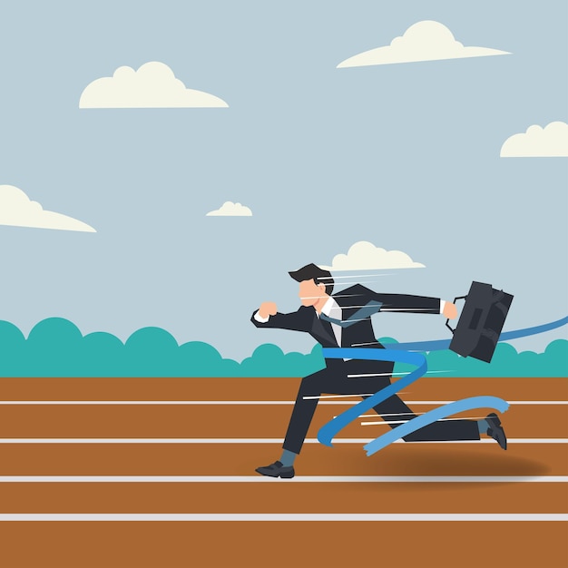 Vector businessman running to the finish vector illustration business goals and target success concept