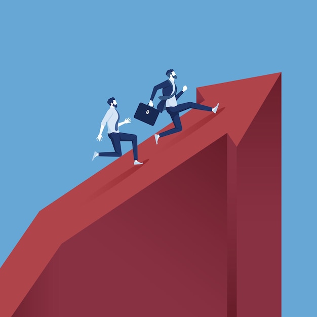 Businessman running to the top of the graph, leadership to reach business success