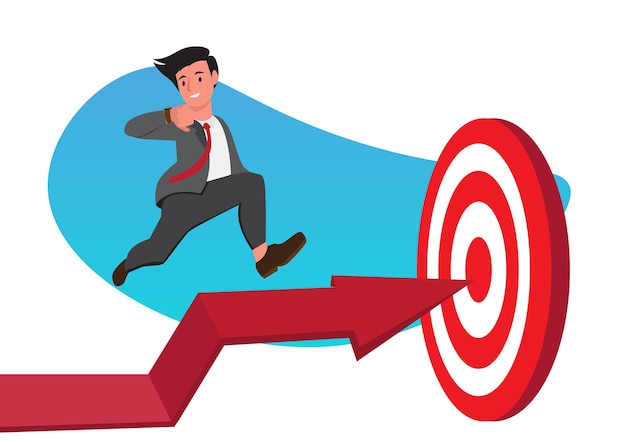 Businessman running towards the goal Concept business goal success vetor illustration Sport target and Direction