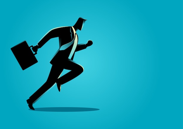 Vector businessman running with briefcase