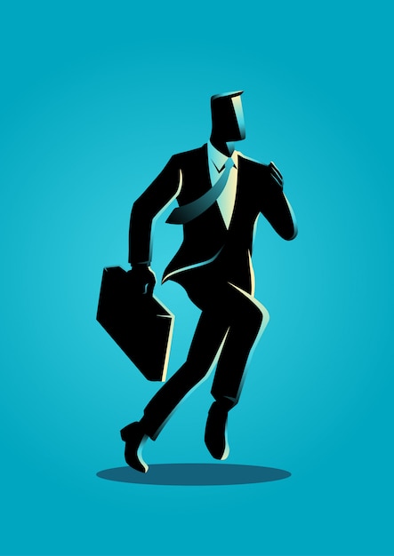 Vector businessman running with briefcase