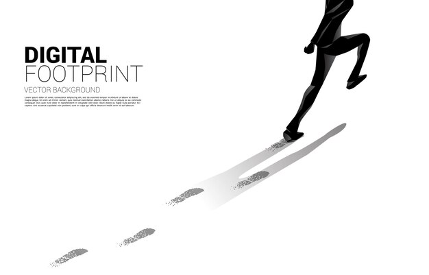 businessman running with footprint from digital dot pixel. business banner of digital transformation and digital footprint.
