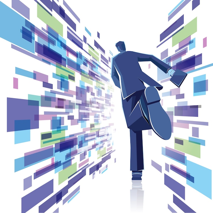 Vector businessman runs in an abstract background. abstract composition.