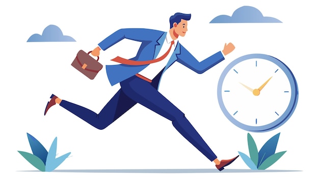 Vector businessman runs after the clock vector illustration