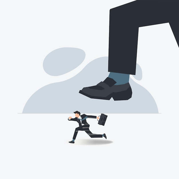 Businessman runs from big foot illustration