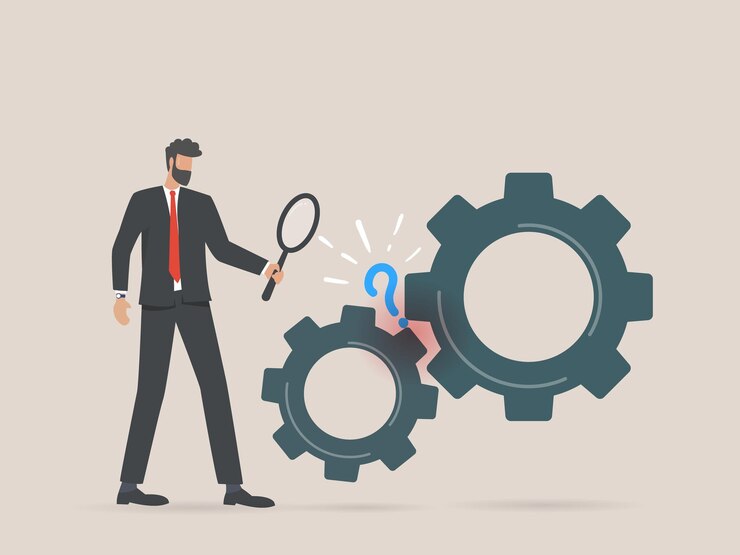 Vector businessman search for problem solutions research analysis concept
