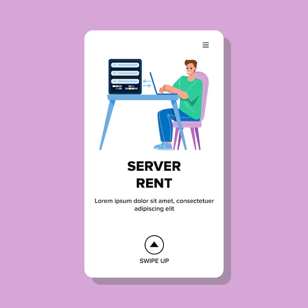 Businessman Server Rent For Online Business Vector. Man Entrepreneur Server Rent For Blogging Or Internet Shop Website. Character Networking Occupation Web Flat Cartoon Illustration