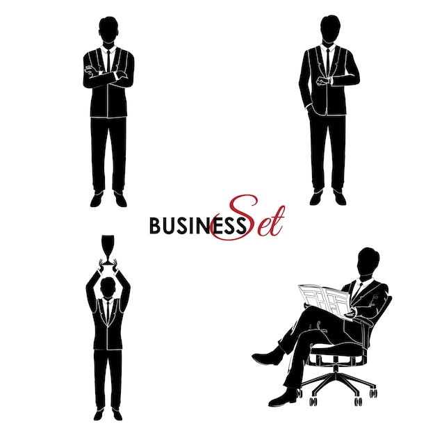 Businessman set, man in a business suit in different poses