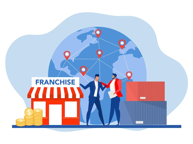 वेक्टर businessman shake hands, with real estate business franchise shop business sme flat vector