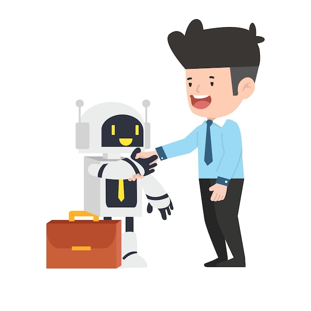 Vector businessman shaking hand with a robot