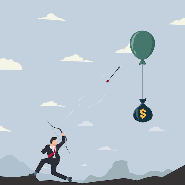 Vector businessman shooting balloon money flying with balloon vector illustration