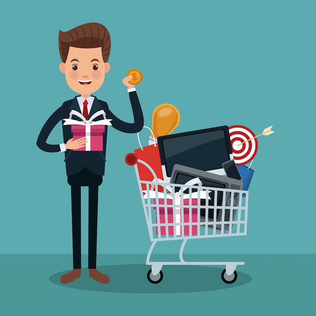 Vector businessman and shopping cartoons