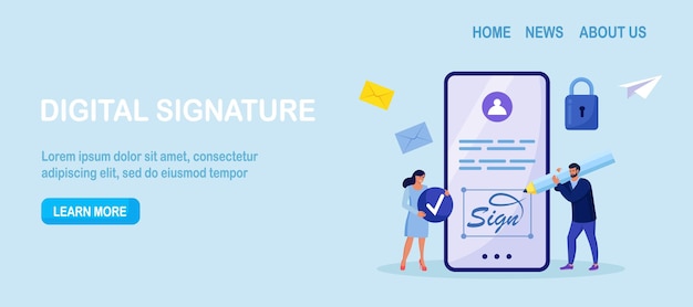 Businessman signing contract with digital pen on phone screen Electronic contract with digital signature Businessmen make online deal with esignature Agreement conclusion business partnership