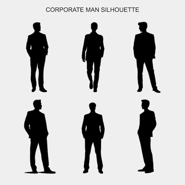 Businessman silhouette in multiple poses Corporate flat vector illustrations teacher salesman