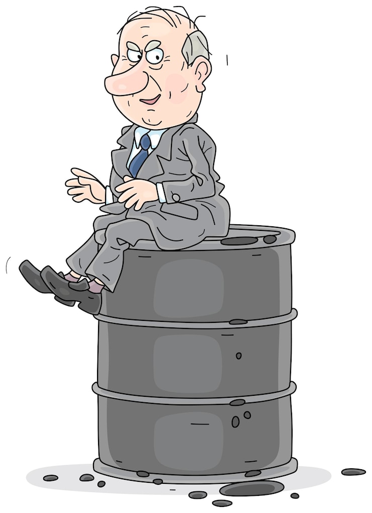 Vector businessman sitting on a barrel of oil
