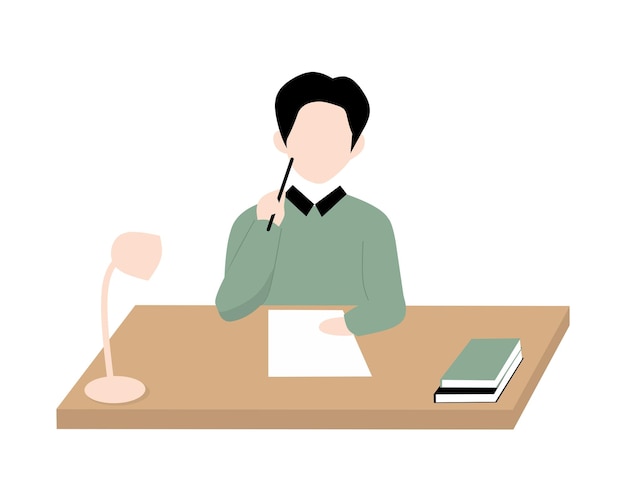 Бизнесмен сидит за своим столом Векторная иллюстрация в плоском стиле