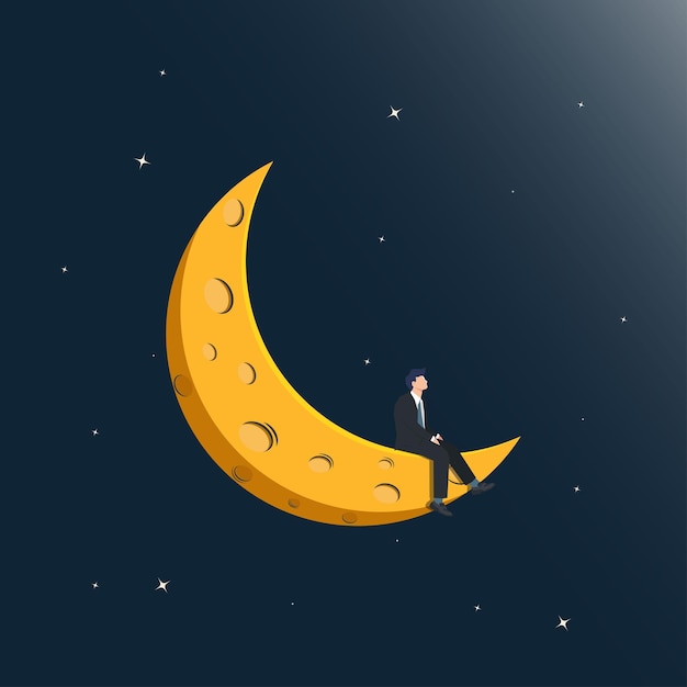 Businessman sitting on the moon design vector illustration