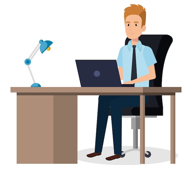 Vector businessman sitting in the office vector illustration design