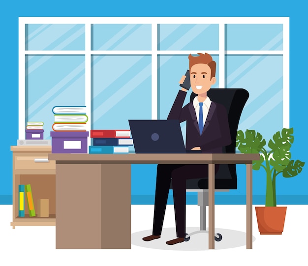 Vector businessman sitting in the office vector illustration design
