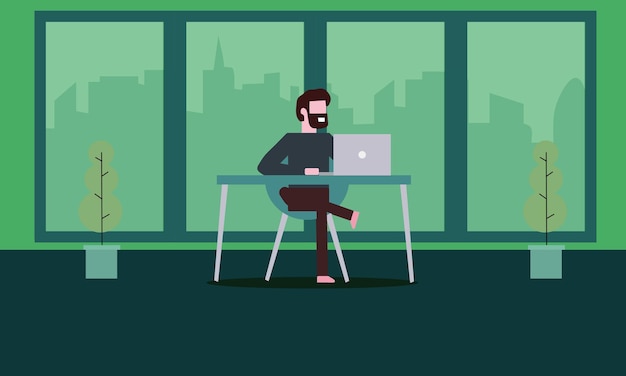 Vector businessman sitting in the office vector illustration