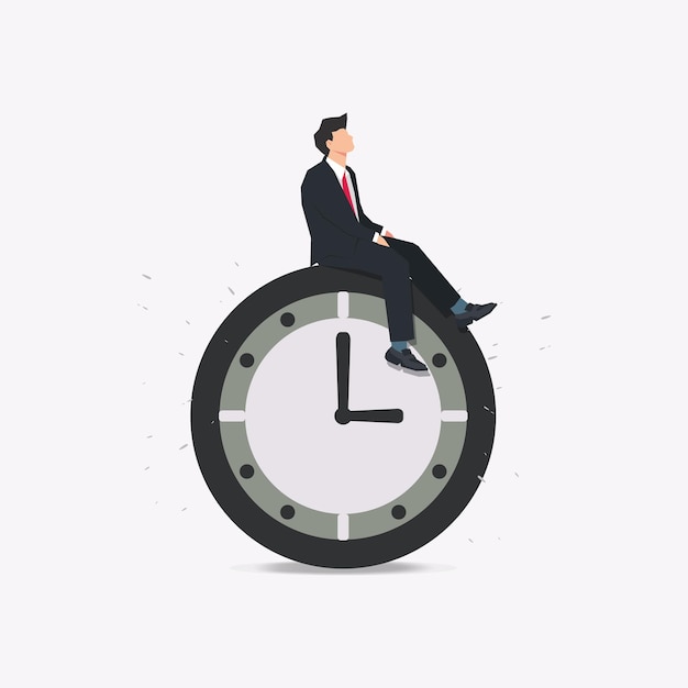 Businessman sitting on top of big clock vector illustration