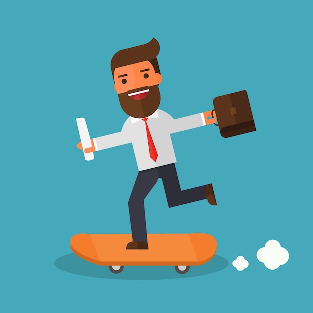 Businessman on skateboard with briefcase