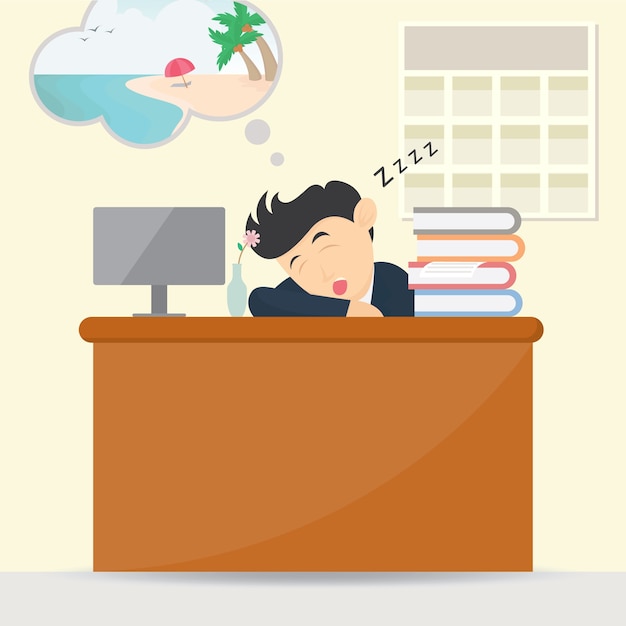 Vector businessman sleeping at work character cartoon vector design