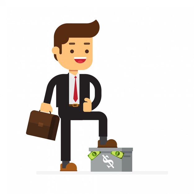 Businessman standing on box have money